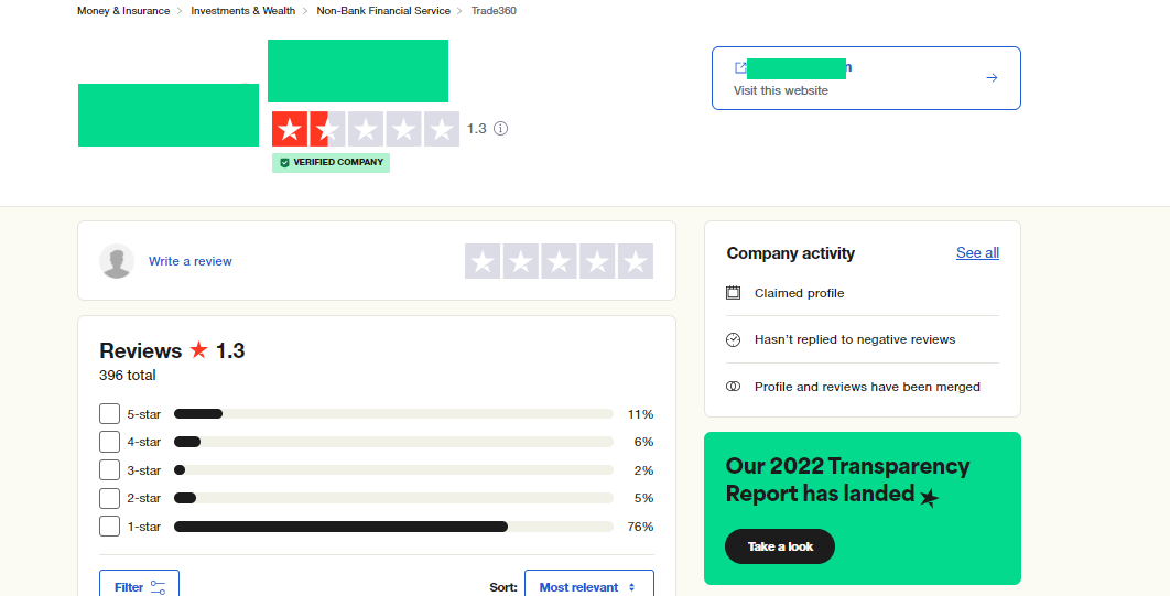 An example of a bad looking Trustpilot account 