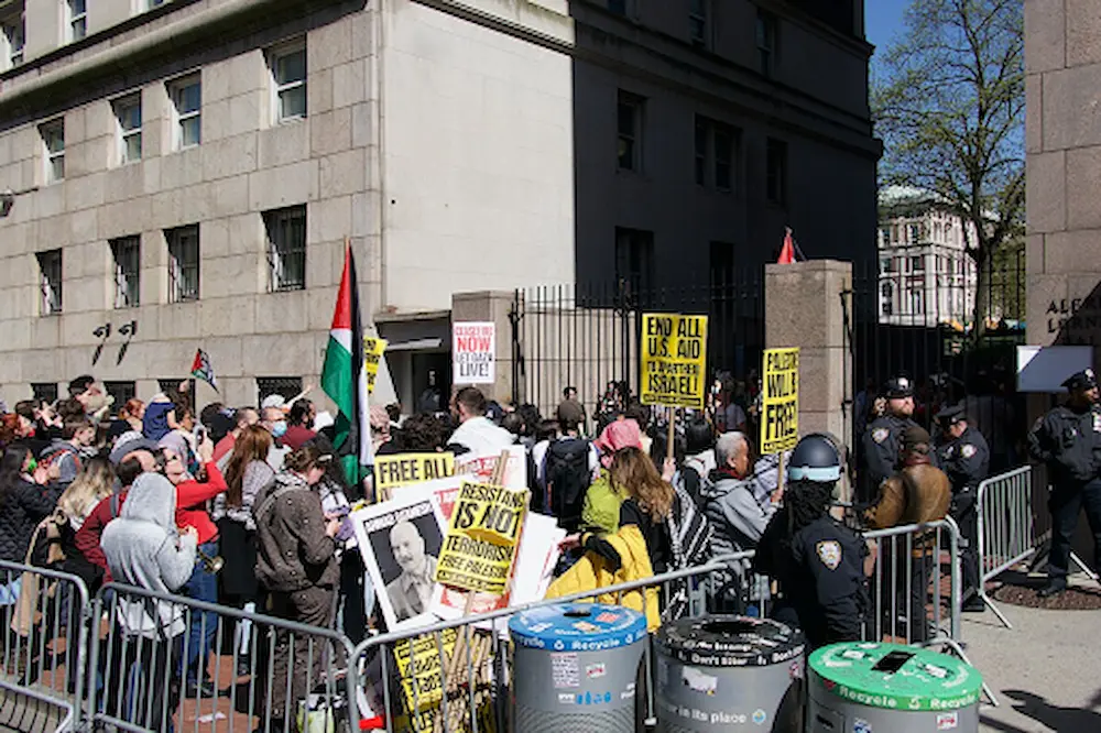 students protesting outside a university