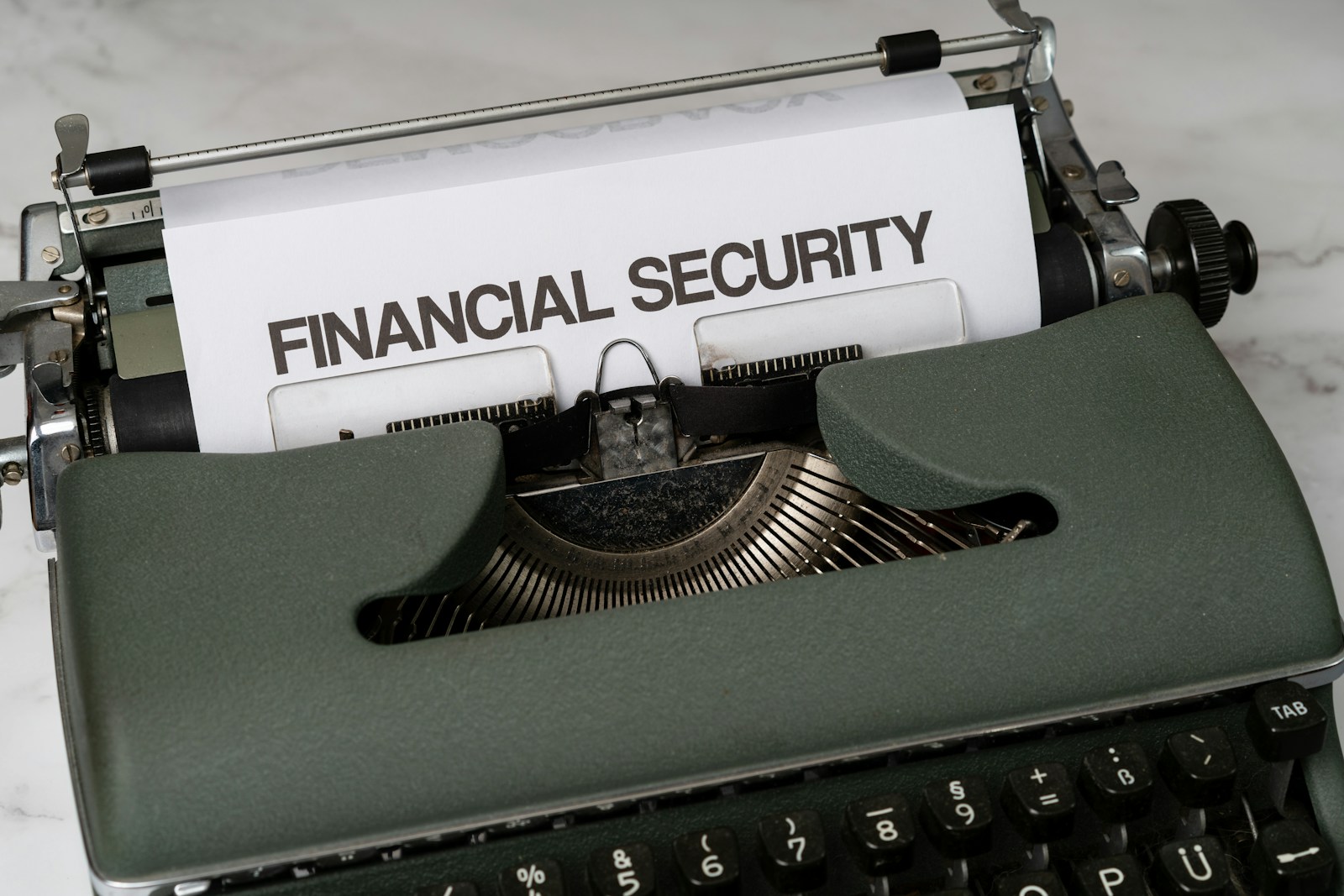 Typewriter with a financial security sign