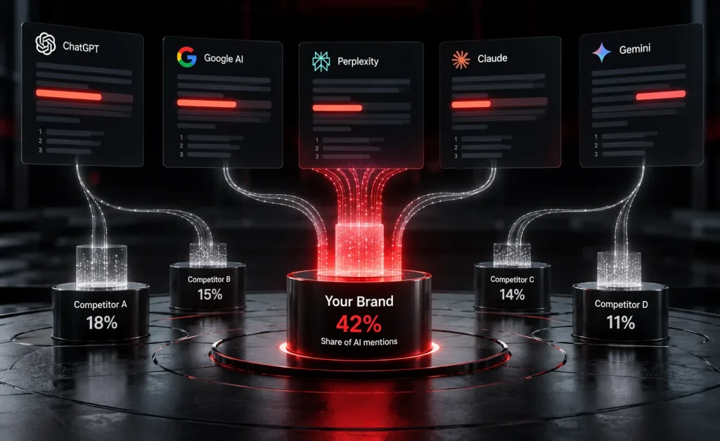 Illustration of a brand’s share of mentions from different AI assistants